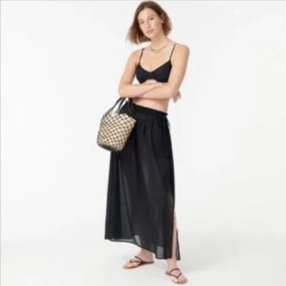 J. Crew Cotton Voile Side Tie Beach Swim Cover Up Skirt in Black - Picture 2 of 12